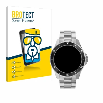 Front side of a product packaging with the brand logo BROTECT. Next to it is the device Withings ScanWatch Nova (42 mm) shown 