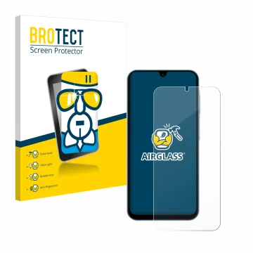Front side of a product packaging with the brand logo BROTECT. Next to it is the device Samsung Galaxy A15 5G shown with the c