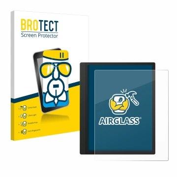 Front side of a product packaging with the brand logo BROTECT. Next to it is the device Boox Tab Ultra C shown with the corres