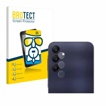 Front side of a product packaging with the brand logo BROTECT. Next to it is the device Samsung Galaxy A25 5G (ONLY Camera) sh