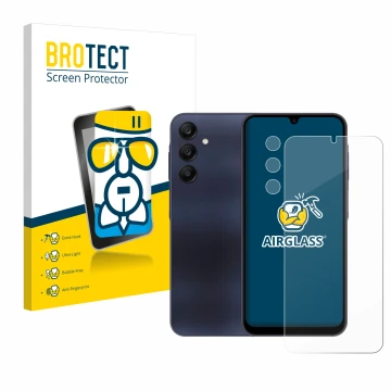 Front side of a product packaging with the brand logo BROTECT. Next to it is the device Samsung Galaxy A25 5G (Front+Camera) s