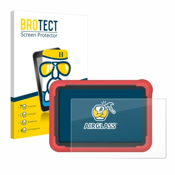 Front side of a product packaging with the brand logo BROTECT. Next to it is the device Launch X-431 ProV5 2023 (10,1