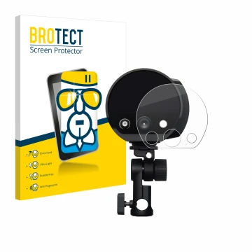 Front side of a product packaging with the brand logo BROTECT. Next to it is the device Profoto B10X shown with the correspond