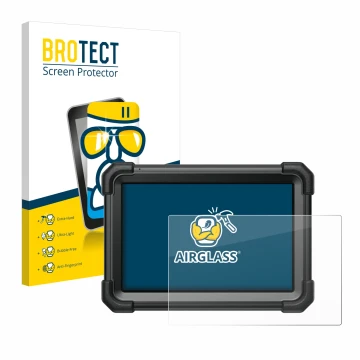 Front side of a product packaging with the brand logo BROTECT. Next to it is the device Launch X-431 Pro3 Apex shown with the 