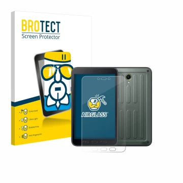 Front side of a product packaging with the brand logo BROTECT. Next to it is the device Samsung Galaxy Tab Active 5 (portrait)
