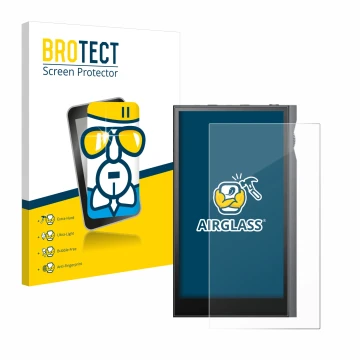 Front side of a product packaging with the brand logo BROTECT. Next to it is the device Astell&Kern Kann Ultra shown with the 