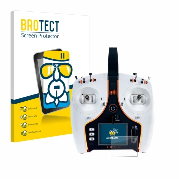 Front side of a product packaging with the brand logo BROTECT. Next to it is the device Spektrum NX7e shown with the correspon