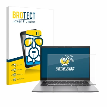 Front side of a product packaging with the brand logo BROTECT. Next to it is the device HP Zbook Firefly 14 G10 shown with the