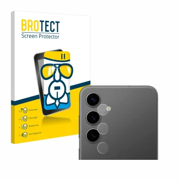 Front side of a product packaging with the brand logo BROTECT. Next to it is the device Samsung Galaxy S24 Plus (ONLY Camera L