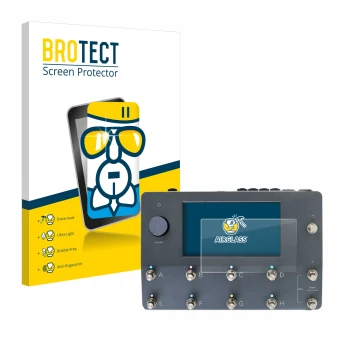 Front side of a product packaging with the brand logo BROTECT. Next to it is the device Neural DSP Quad Cortex shown with the 