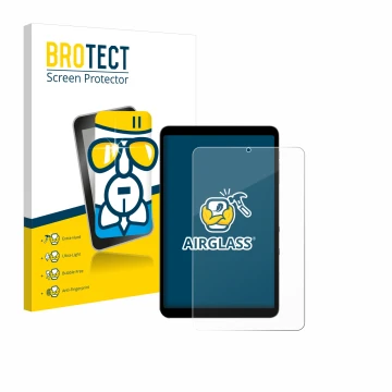 Front side of a product packaging with the brand logo BROTECT. Next to it is the device Alldocube iPlay 50 mini Pro shown with