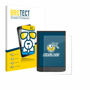 Front side of a product packaging with the brand logo BROTECT. Next to it is the device Vivlio InkPad 4 shown with the corresp