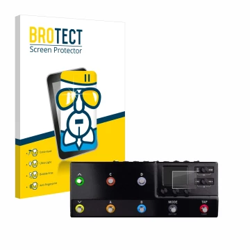 Front side of a product packaging with the brand logo BROTECT. Next to it is the device Line 6 hx stomp XL shown with the corr