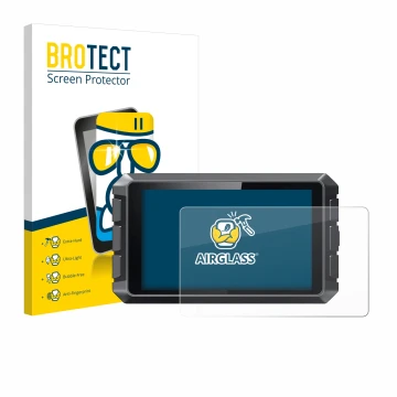 Front side of a product packaging with the brand logo BROTECT. Next to it is the device Creality Sonic Pad shown with the corr