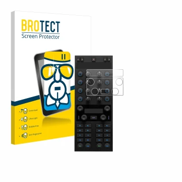 Front side of a product packaging with the brand logo BROTECT. Next to it is the device Native Instruments Traktor Kontrol X1 