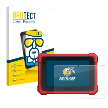 Front side of a product packaging with the brand logo BROTECT. Next to it is the device Launch MOT IV (4) shown with the corre