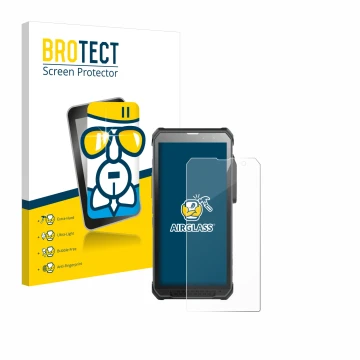 Front side of a product packaging with the brand logo BROTECT. Next to it is the device RugGear RG880 shown with the correspon