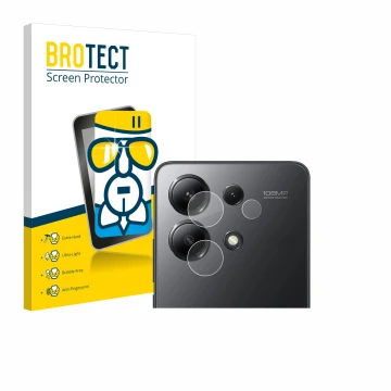 Front side of a product packaging with the brand logo BROTECT. Next to it is the device Xiaomi Redmi Note 13 5G (ONLY Camera L