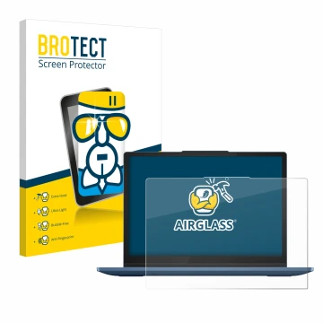 Front side of a product packaging with the brand logo BROTECT. Next to it is the device Lenovo IdeaPad Flex 3 Chrome 12IAN8 sh