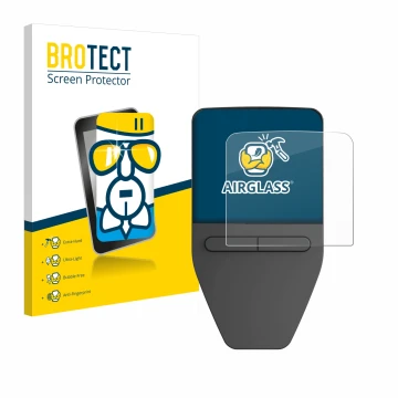 Front side of a product packaging with the brand logo BROTECT. Next to it is the device Trezor Safe 3 shown with the correspon
