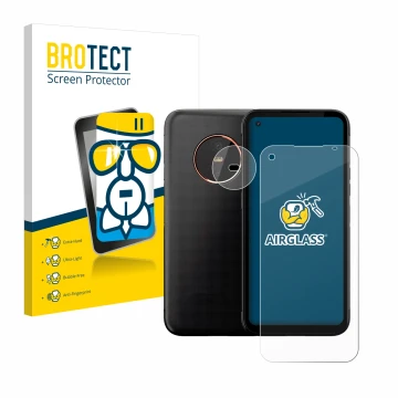 Front side of a product packaging with the brand logo BROTECT. Next to it is the device Gigaset GX6 Pro (Front+Camera) shown w