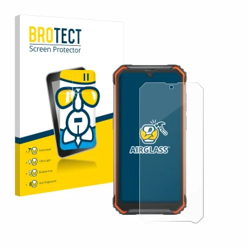 Front side of a product packaging with the brand logo BROTECT. Next to it is the device Blackview BV7200 shown with the corres