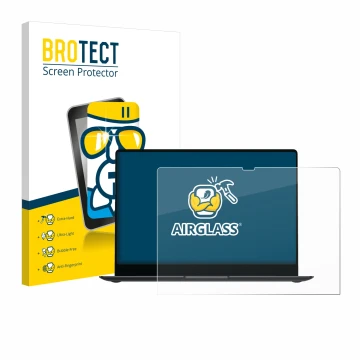 Front side of a product packaging with the brand logo BROTECT. Next to it is the device Samsung Galaxy Book4 Pro 14