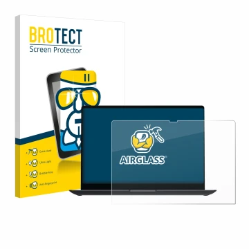 Front side of a product packaging with the brand logo BROTECT. Next to it is the device Samsung Galaxy Book4 Ultra 16