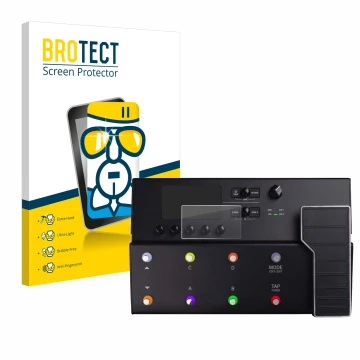 Front side of a product packaging with the brand logo BROTECT. Next to it is the device Line 6 POD Go shown with the correspon
