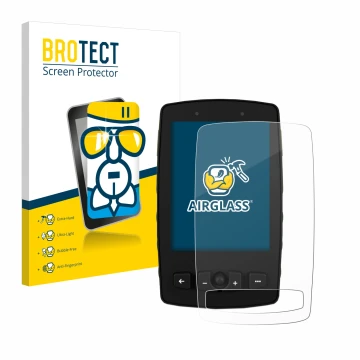 Front side of a product packaging with the brand logo BROTECT. Next to it is the device TwoNav Aventura 2 Plus shown with the 