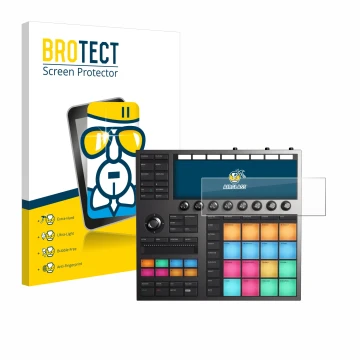 Front side of a product packaging with the brand logo BROTECT. Next to it is the device Native Instruments Maschine + shown wi