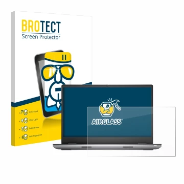 Front side of a product packaging with the brand logo BROTECT. Next to it is the device Dell Precision 7780 shown with the cor