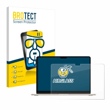 Front side of a product packaging with the brand logo BROTECT. Next to it is the device Apple MacBook Air 15