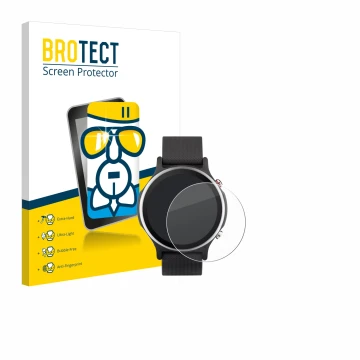 Front side of a product packaging with the brand logo BROTECT. Next to it is the device ASUS VivoWatch 6 shown with the corres