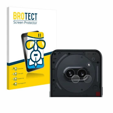 Front side of a product packaging with the brand logo BROTECT. Next to it is the device Nothing Phone (2a) (ONLY Camera Lens) 