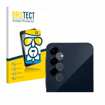 Front side of a product packaging with the brand logo BROTECT. Next to it is the device Samsung Galaxy A35 5G (ONLY Camera Len