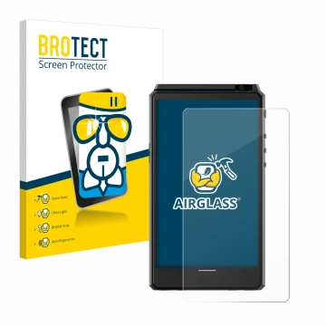 Front side of a product packaging with the brand logo BROTECT. Next to it is the device Hiby R6 III shown with the correspondi