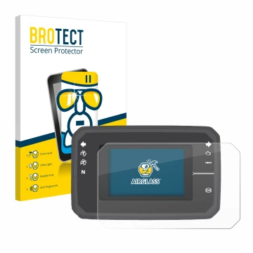 Front side of a product packaging with the brand logo BROTECT. Next to it is the device Honda CB650R TFT Display shown with th