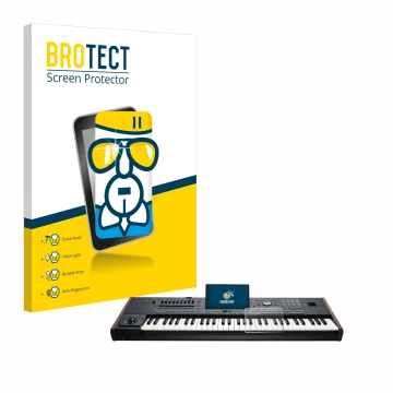 Front side of a product packaging with the brand logo BROTECT. Next to it is the device KORG Pa5X shown with the corresponding