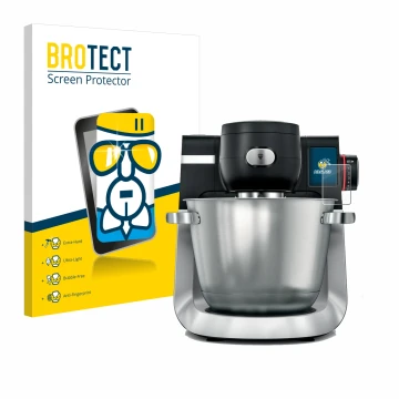 Front side of a product packaging with the brand logo BROTECT. Next to it is the device Bosch MUM Serie 6 shown with the corre