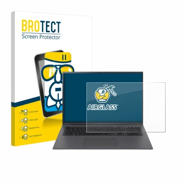 Front side of a product packaging with the brand logo BROTECT. Next to it is the device LG gram 17