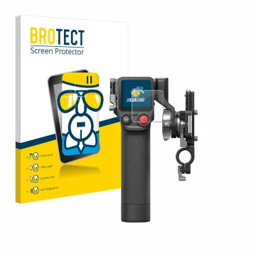 Front side of a product packaging with the brand logo BROTECT. Next to it is the device DJI Focus Pro- Grip shown with the cor