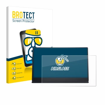 Front side of a product packaging with the brand logo BROTECT. Next to it is the device Dell P1424H shown with the correspondi