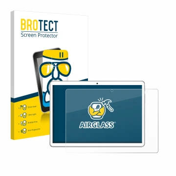 Front side of a product packaging with the brand logo BROTECT. Next to it is the device niuniutab KT107 shown with the corresp