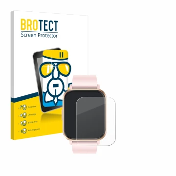 Front side of a product packaging with the brand logo BROTECT. Next to it is the device walkbee Smartwatch 1.83