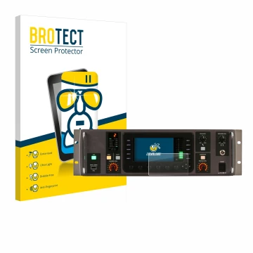 Front side of a product packaging with the brand logo BROTECT. Next to it is the device Behringer X32 Rack shown with the corr