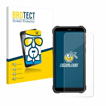 Front side of a product packaging with the brand logo BROTECT. Next to it is the device Oukitel WP32 shown with the correspond