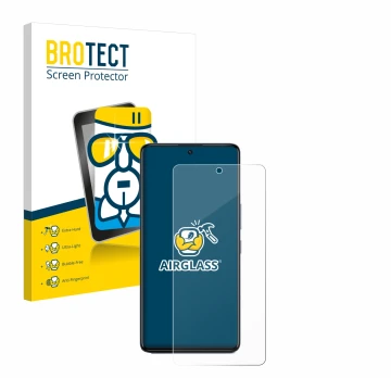 Front side of a product packaging with the brand logo BROTECT. Next to it is the device Infinix GT 20 Pro shown with the corre