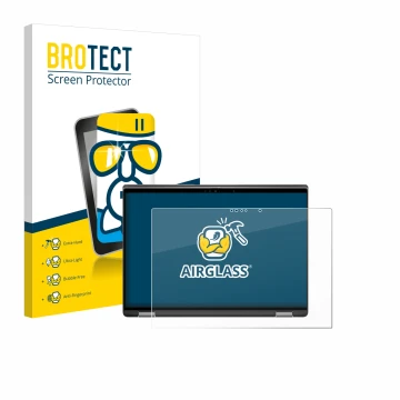 Front side of a product packaging with the brand logo BROTECT. Next to it is the device Dell Latitude 7440 2-in-1 shown with t