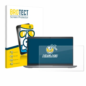 Front side of a product packaging with the brand logo BROTECT. Next to it is the device Dell Latitude 5550 Laptop shown with t